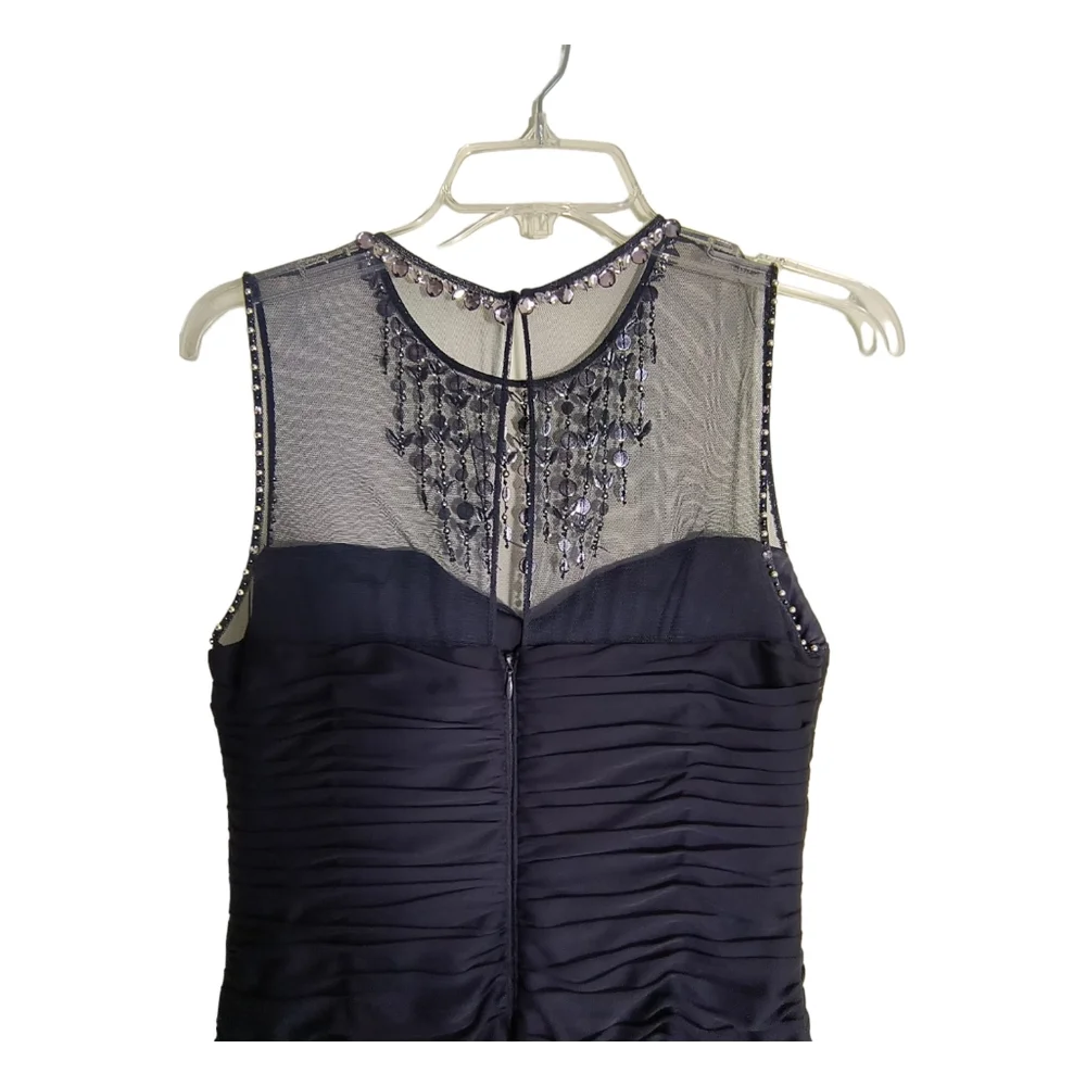 Adrianna Papell Navy Blue Sleeveless Embellished Mesh Ruched bodycon dress SZ 8 - Picture 5 of 15